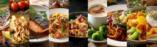 Assorted culinary dishes displayed on plates