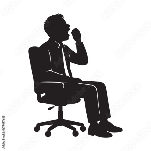 Businessperson yawning while sitting in office chair silhouette