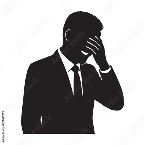 Man in suit laughing hysterically covering face emotion silhouette