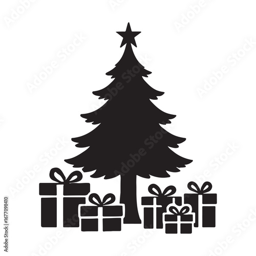 Silhouette christmas tree with presents icon and symbol