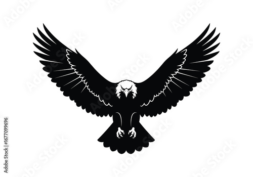 Majestic soaring eagle silhouette spreading wings open for flight majestic bird