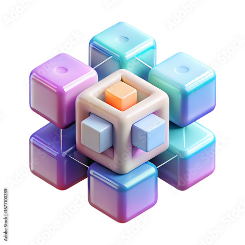 Wallpaper Mural Abstract geometric composition of translucent glowing cubes and shapes in a captivating gradient color palette Torontodigital.ca