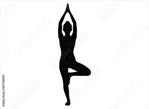 Silhouette of person performing yoga tree pose for balance and serenity