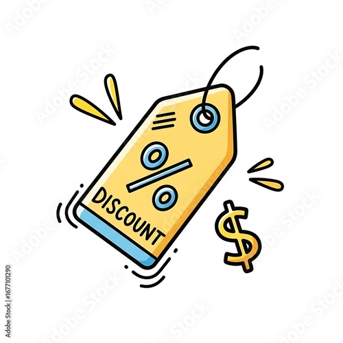 Cartoon discount tag with dollar symbol