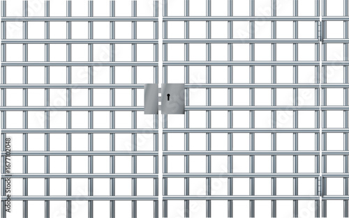 Realistic prison metal bars. Prison fence jail. Iron jail cage. Template design for criminal or sentence. Vector illustration