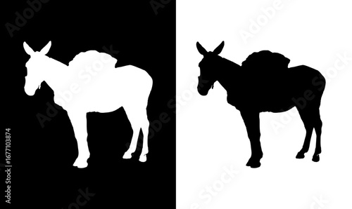 donkey silhouette vector illustration, animal silhouette vector illustration, horse, donkey, dog, silhouette, silhouettes, black, white, art, design, symbol, mammal, nature, running, 