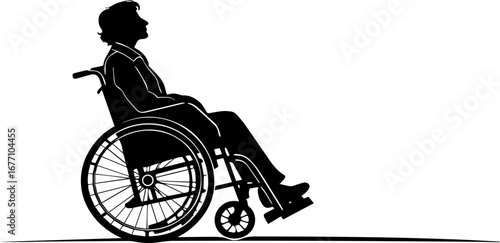 Silhouetted Person in a Wheelchair, Black and White Vector Illustration
