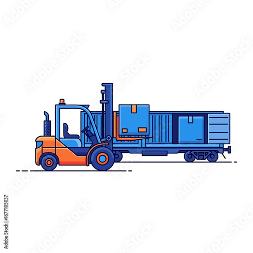 Forklift Unloading Cargo from a Train Logistics and Transportation