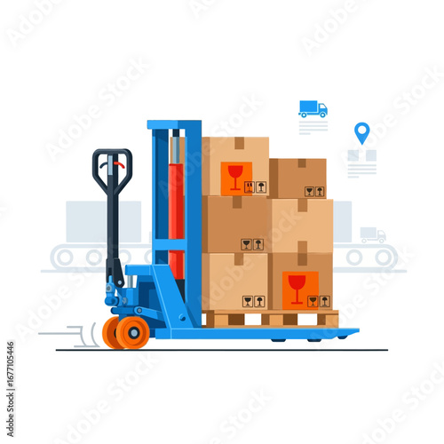 Blue Pallet Jack Loaded with Cardboard Boxes Illustration