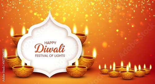 Diwali Festival of Lights with Beautiful Candles and an Orange and Yellow Festive Background Celebrating the Joyful