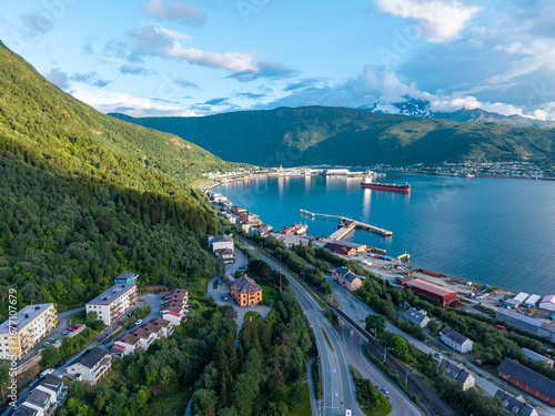 Narvik,Norway 12.08.2025. aerial drone photo of city