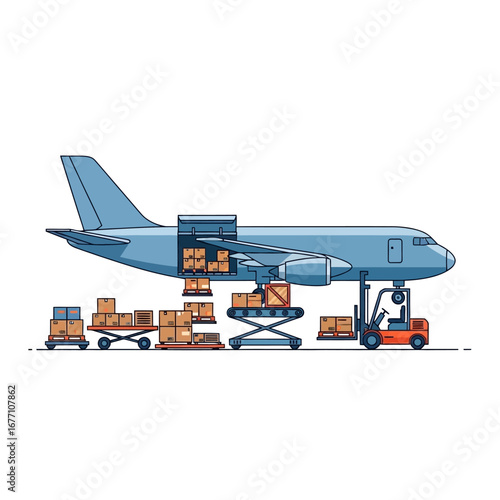 Cargo Plane Loading Boxes Illustration