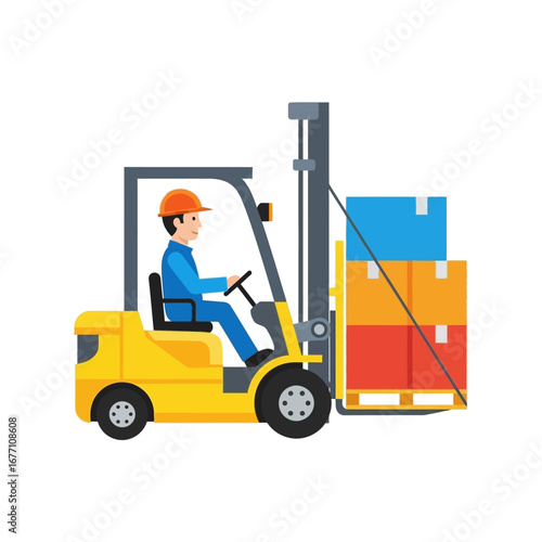 Professional Forklift Operator Carefully Lifting and Moving Boxes in a Warehouse Setting, Ensuring Efficient Logistics and Safety Standards