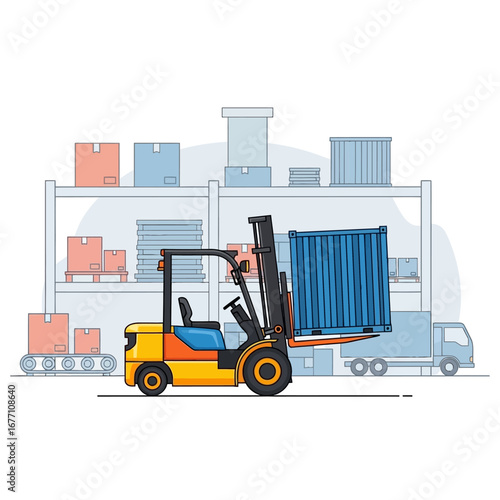 Forklift Truck Lifting Container at Warehouse - Logistics and Transportation