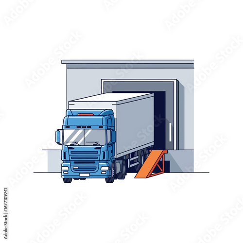 Delivery Truck Loading at Dock A Vector Illustration of Logistics and Transportation
