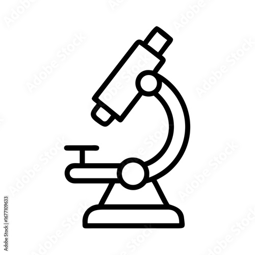 Illustration of a microscope with a simple design and bold black outline on a white background view
