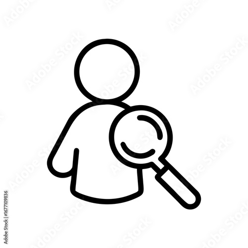 Person icon holding a magnifying glass representing search or investigation in a simple line drawing style
