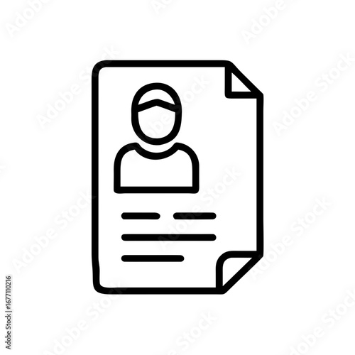 A document with a person icon and text lines representing a resume or profile in a simple outline style