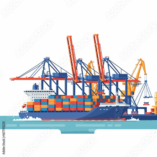 Cargo Ship at Port Freight Transportation and Maritime Logistics Illustration