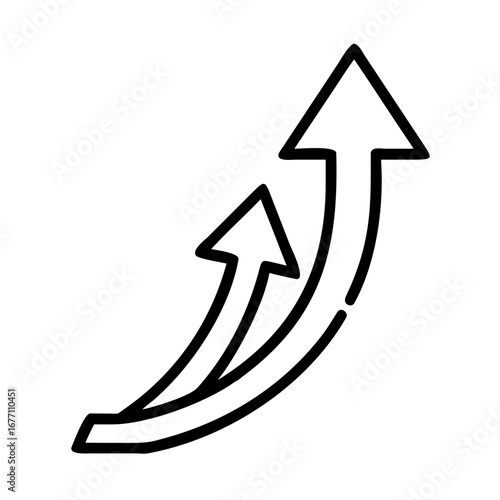 Two bold black arrows curving upwards and pointing to the top right corner on a white background design
