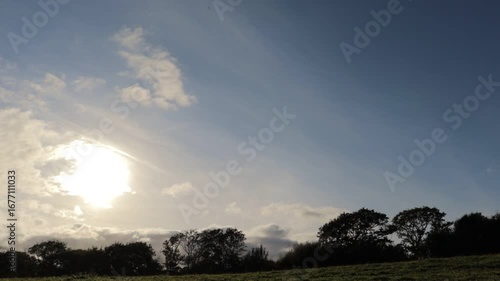 Time-Lapse of Sun Setting Over Trees and Field With Grazing Horses