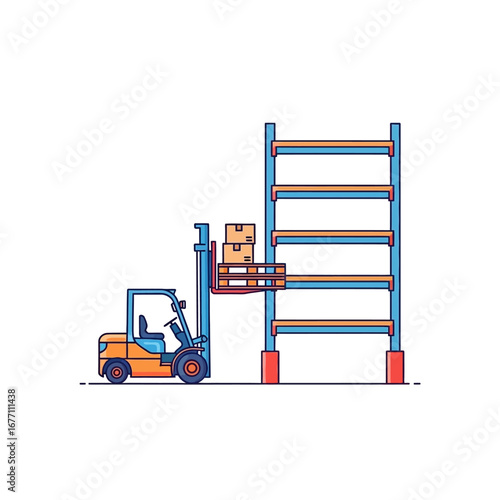Forklift Loading Boxes onto Warehouse Rack Efficient Logistics and Inventory Management
