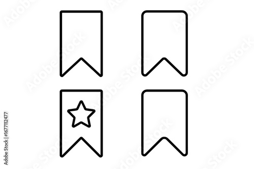 Bookmark icon set with favorite star. Outline vector symbols for web and app interface. Save for later, tag, and read marker collection. Simple editable stroke UI design graphic.