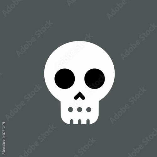 Simple white skull icon on gray background death concept danger warning sign