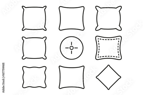 Pillow and Cushion Icon Collection, Editable Stroke Vector Set for Infographics, Articles, Books, Flyers, Banners, and Graphic Design, Cartoon Style Transparent Illustrations