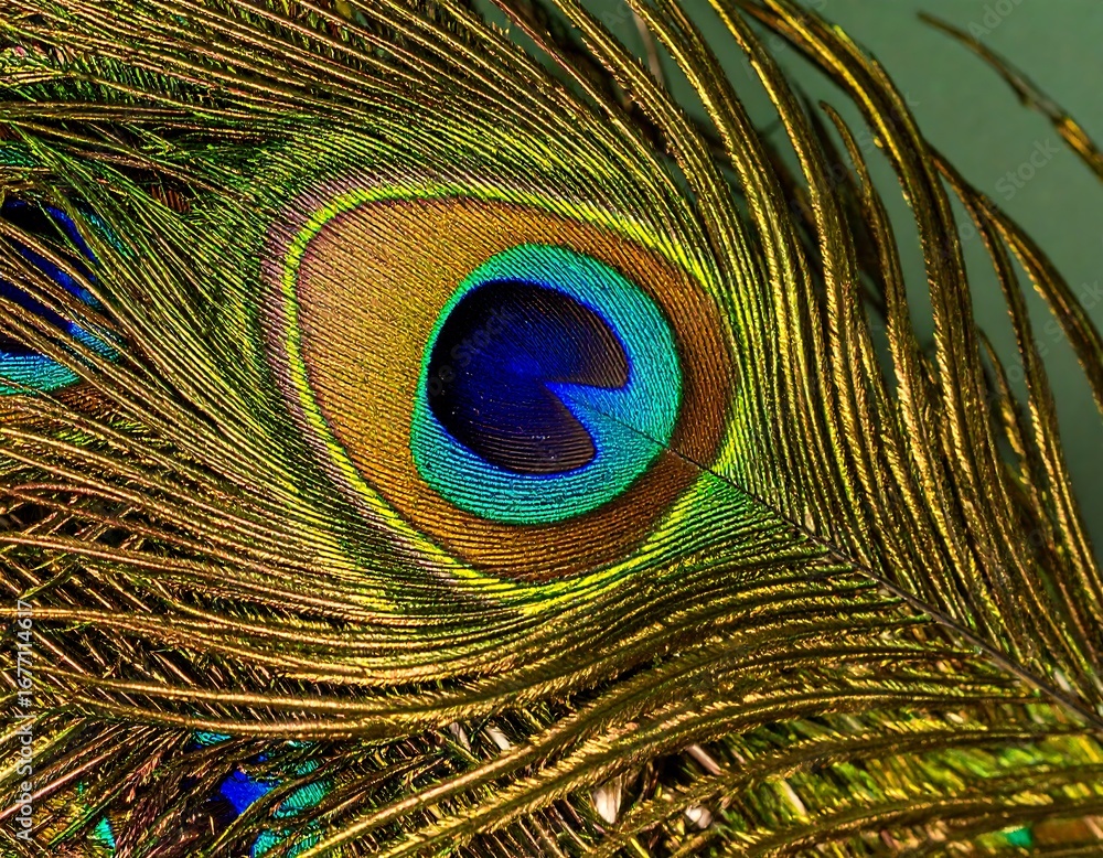 Obraz premium Close-up peacock feather, vibrant colors
