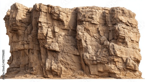 Massive, tan rock face, textured with deep crevices and layers