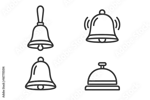 Ring and Bell Icon Collection, Editable Stroke Vector Illustrations for Infographics, Articles, Books, Flyers, and Banners, Cartoon Style Transparent Design Set