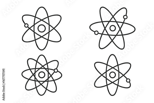 Isolated Atom Orbit Icon Set for UI Design, Placards, Books, Apps, Editable Stroke Vector Illustration, Science Symbols, Web and Print Graphics, Cartoon Style