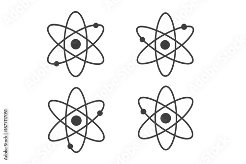 Isolated atom orbit outline simple linear vector collection with editable stroke, scientific atom models, digital chemistry graphics, physics concept icons for web, books, cards, apps