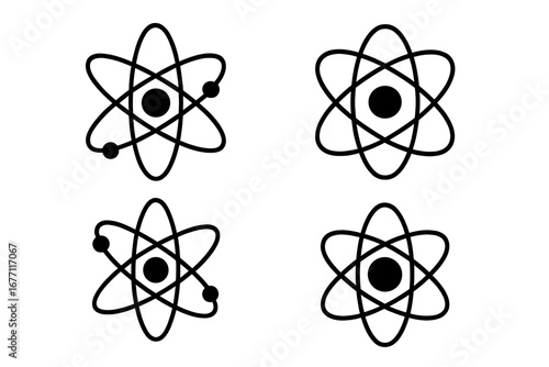Isolated atom orbit icon set with editable stroke for UI, placards, books, apps, websites, cards, and vector cartoon illustration featuring atom model design