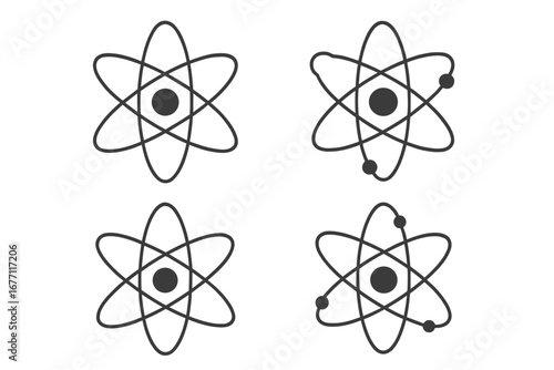 Isolated Atom Icon Collection with Orbits, Editable Stroke Vector Set, Science Symbols, Atomic Structure Illustrations for Websites, Books, Cards, Apps, Transparent Background, Cartoon Style