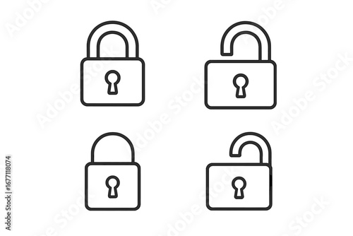 Collection of padlock and lock thin icons set, editable stroke vector illustration, suitable for websites, apps, books, cards, security, privacy, open and closed locks