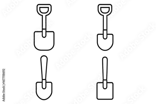 Shovel Thin Icons Collection Editable Stroke Set for Web Design, Books, Cards, Apps Vector Cartoon Illustrations with Transparent Background Ordered Digging Tools