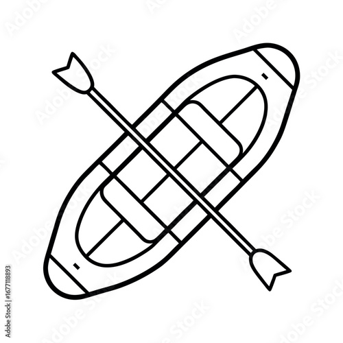 Whitewater Raft Outline Vector Drawing Isolated on White