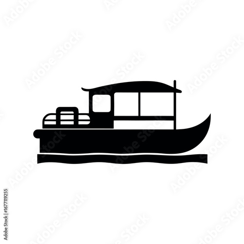 Pontoon Silhouette Vector Logo Icon on White