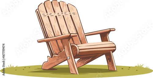 Wooden Adirondack chair on grassy ground wooden chair outdoor furniture
