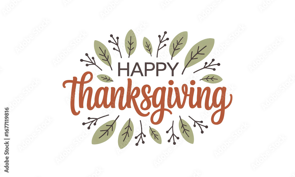 Obraz premium Happy Thanksgiving Wreath with Leaves and Berries on transparent background– Festive Typography Design for Autumn Holiday Greeting