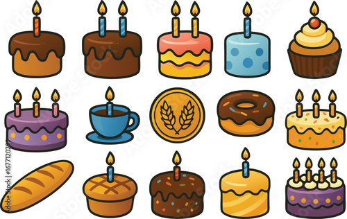 Sweet treats galore! Birthday cakes, pastries, and bread to celebrate any occasion, perfect for party invites