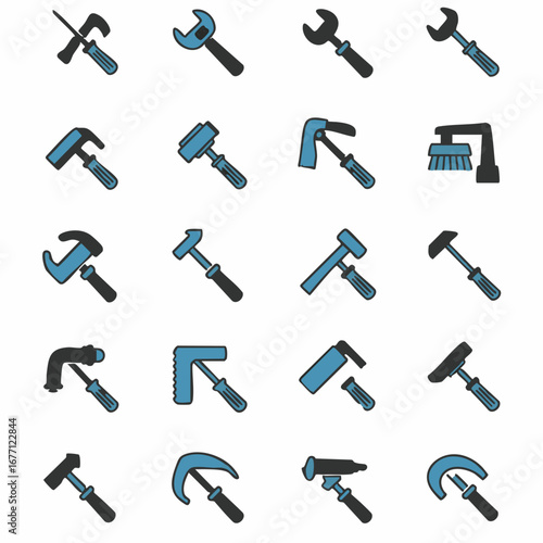 A versatile set of flat design work tool pictograms for building and home improvement applications