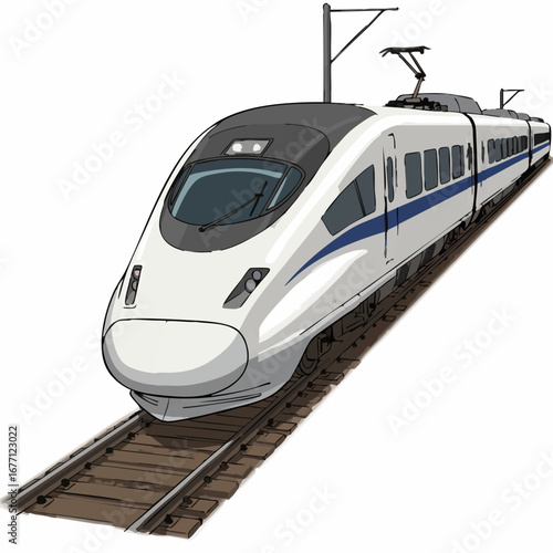 Detailed vector graphic of a fast electric bullet train for public transportation and intercity travel