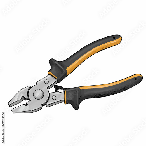 Hand-drawn illustration of versatile combination pliers with a comfortable grip handle, isolated on a white background for repair projects