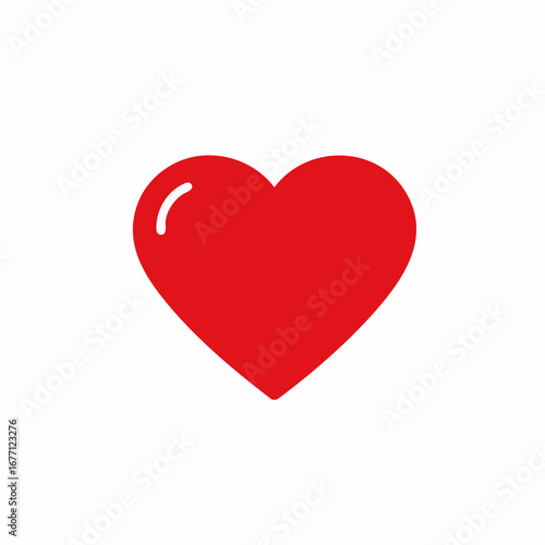 Free Download Simple red heart icon with a glossy highlight, symbolizing love, passion, and health. Isolated vector graphic on a clean white background for web and print - GFXLoad