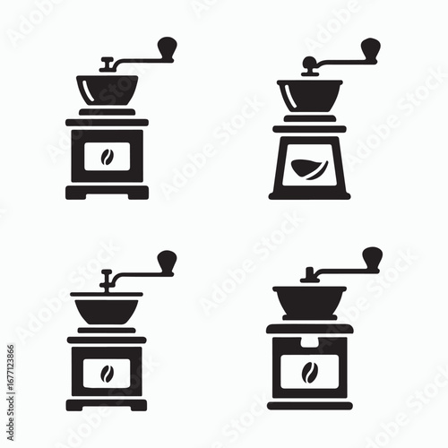 Coffee grinder solid appliance icons collection
