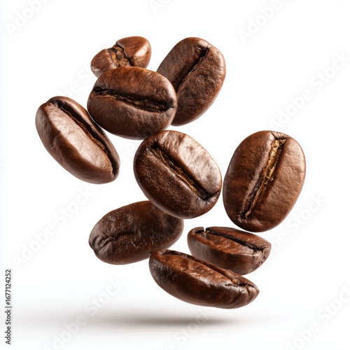 Roasted Coffee Beans in Motion , isolated on white background png