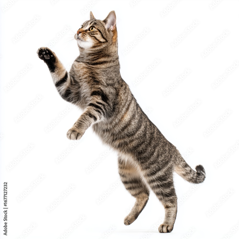 Obraz premium Playful Tabby Cat in Mid-Air Leap , isolated on white background png